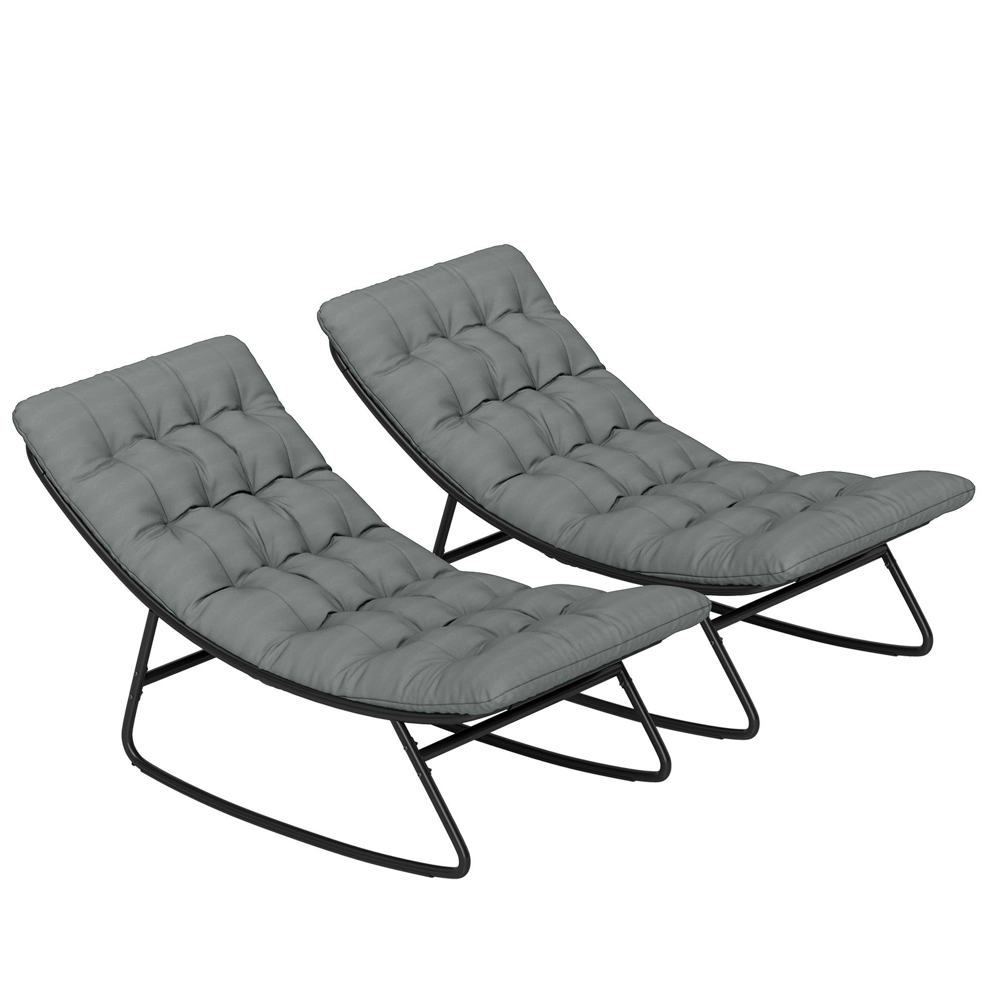 Sans Marque - Lot de 2 fauteuils à bascule extérieur avec coussins épais, siège tissu textilène respirant et cadre en acier, gris - Image 2
