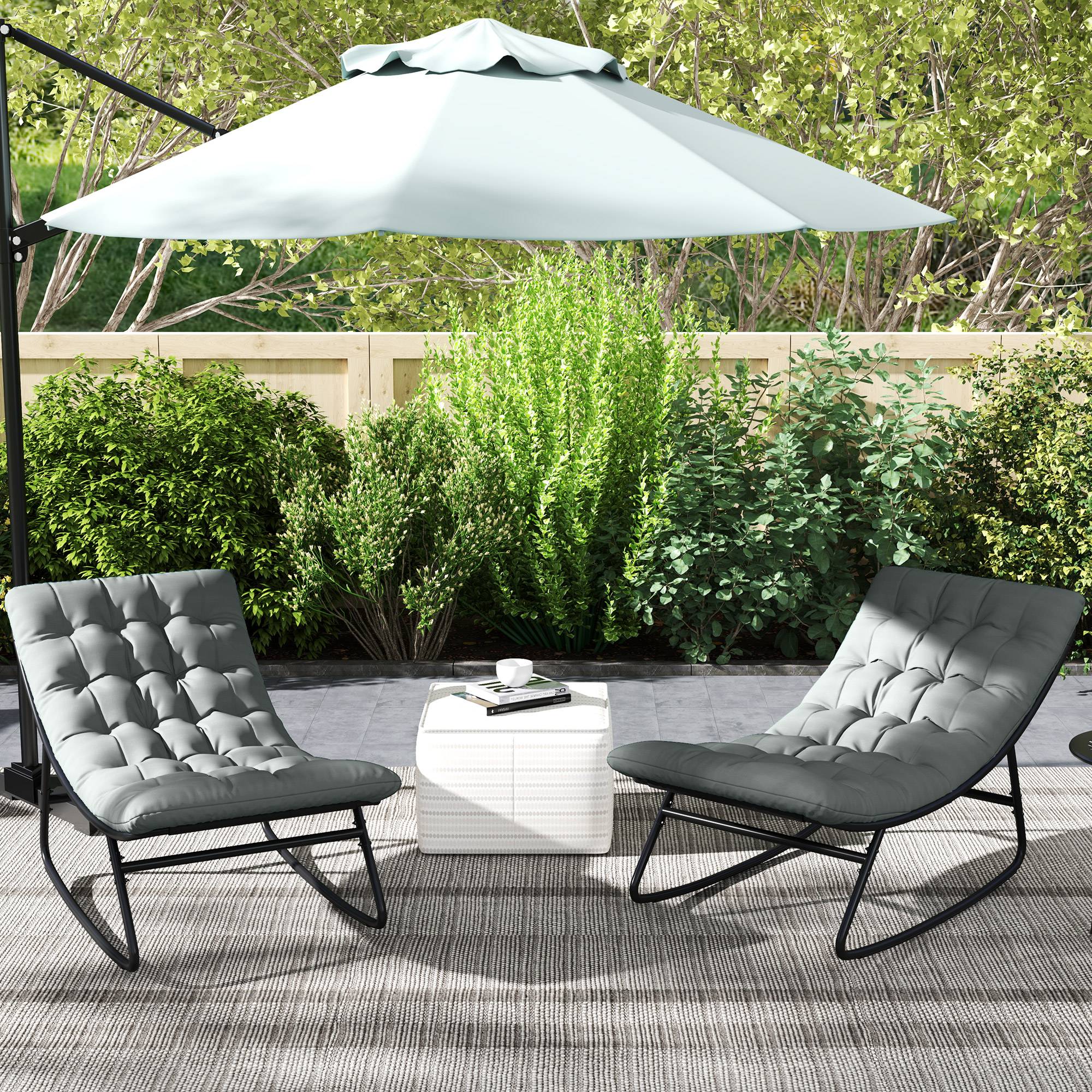Sans Marque - Lot de 2 fauteuils à bascule extérieur avec coussins épais, siège tissu textilène respirant et cadre en acier, gris - Image 4