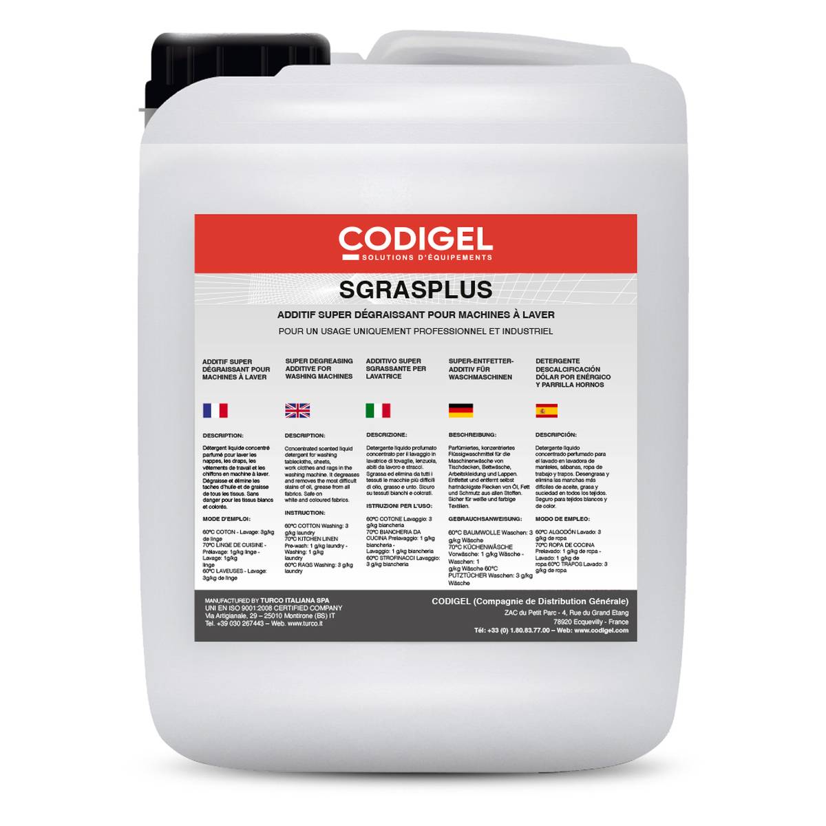 Détergent Liquide Dégraissant pour Lave-Linges - Bidon de 20 kg - Codigel