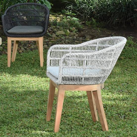 Fauteuil en résine tressée grise chiné Lounge avec coussin - Gecko Jardin - Image 6