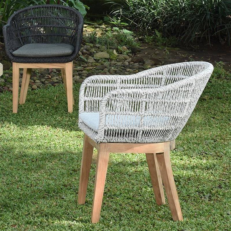 Fauteuil en résine tressée grise chiné Lounge avec coussin - Gecko Jardin - Image 6