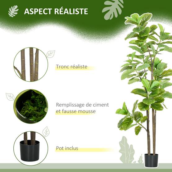 Lot 2 Figuiers Artificiels Plastique Décoration Intérieur Ficus Lyrata 180cm Vert - ComfortXL Outdoor Living - Image 7