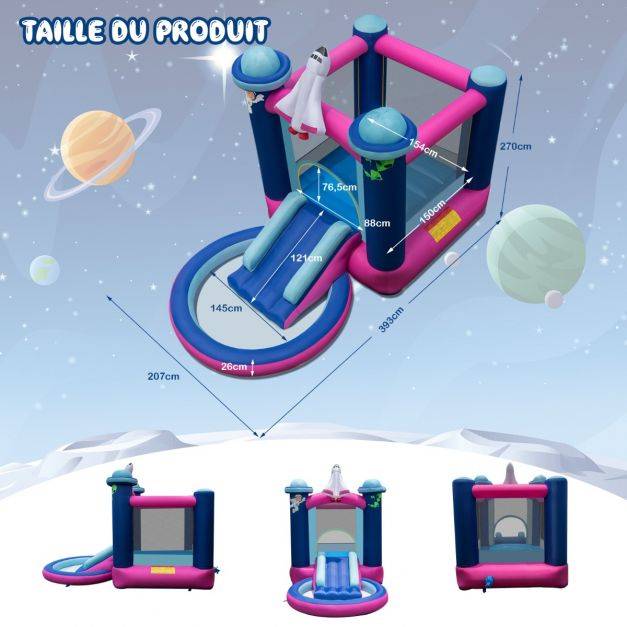 Helloshop26 - Toboggan aquatique gonflable thème de l'espace avec piscine à eclaboussures toboggan sac de transport piquets sans gonfleur - Image 4