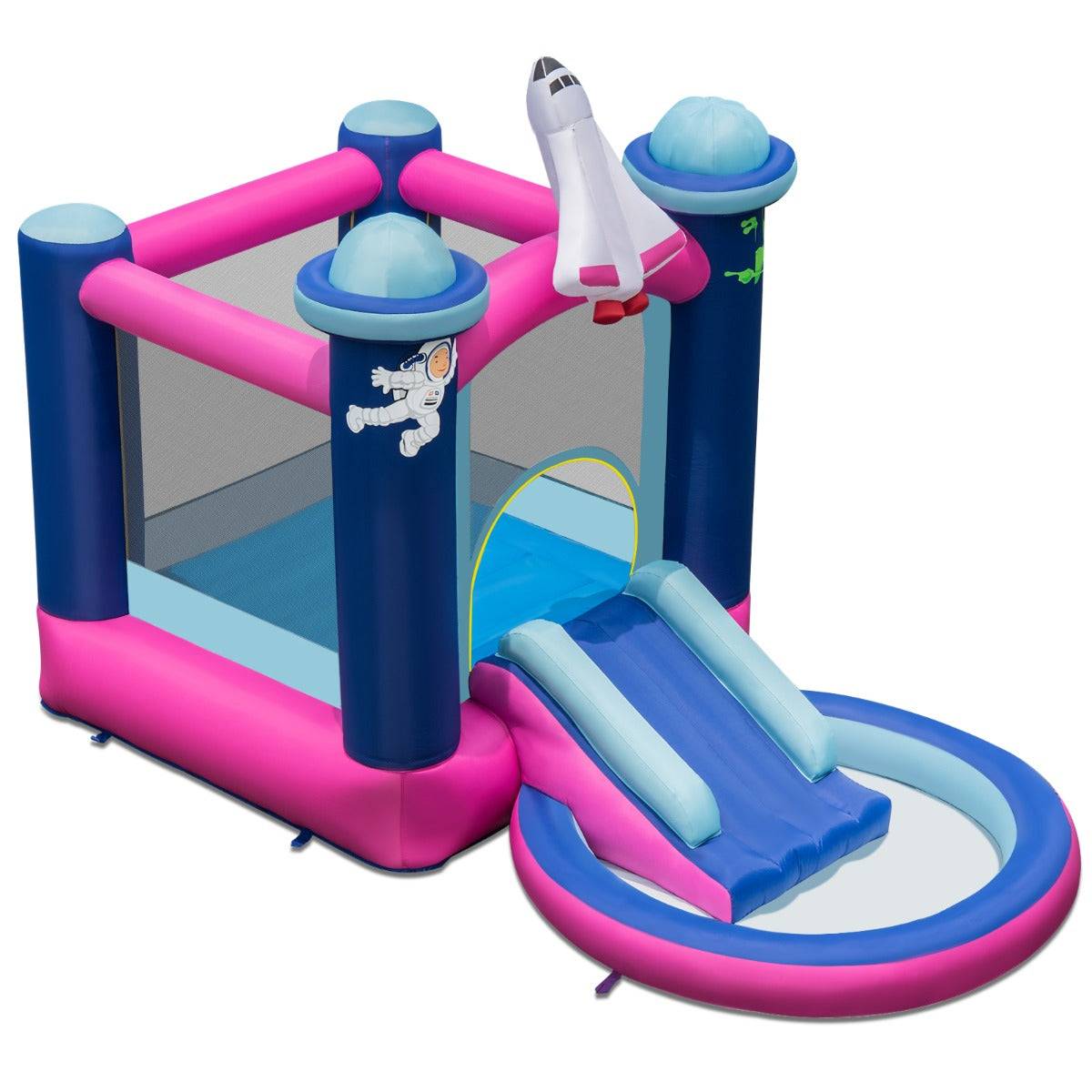 Helloshop26 - Toboggan aquatique gonflable thème de l'espace avec piscine à eclaboussures toboggan sac de transport piquets sans gonfleur - Image 1