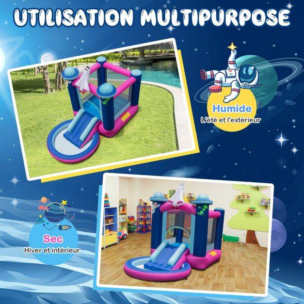 Helloshop26 - Toboggan aquatique gonflable thème de l'espace avec piscine à eclaboussures toboggan sac de transport piquets sans gonfleur - Image 3