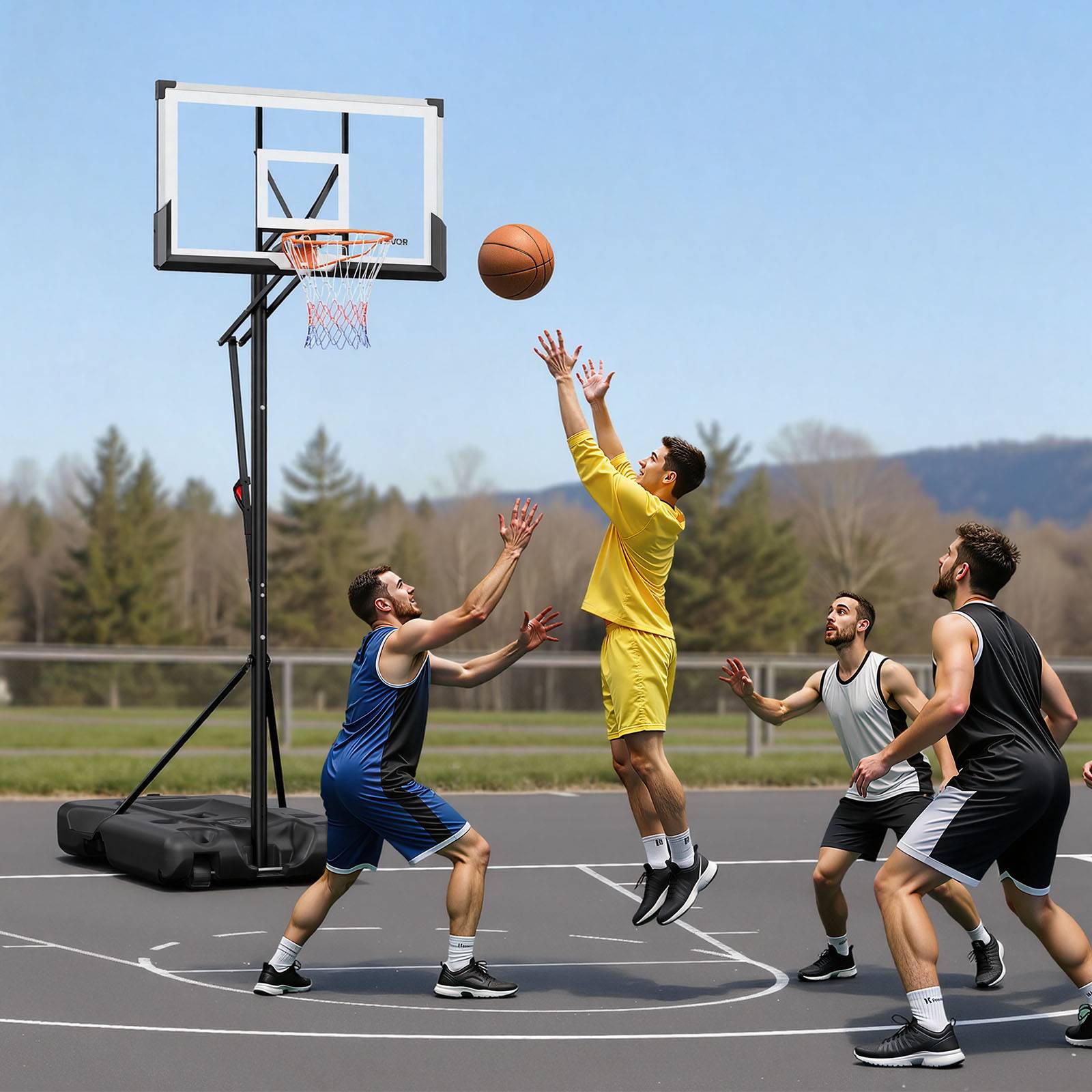 Vevor - VEVOR Panier de basket portable, panneau PC 139 cm, hauteur réglable 3,05 m, base remplissable, roues pivotantes, filet résistant, montage inclus. - Image 8
