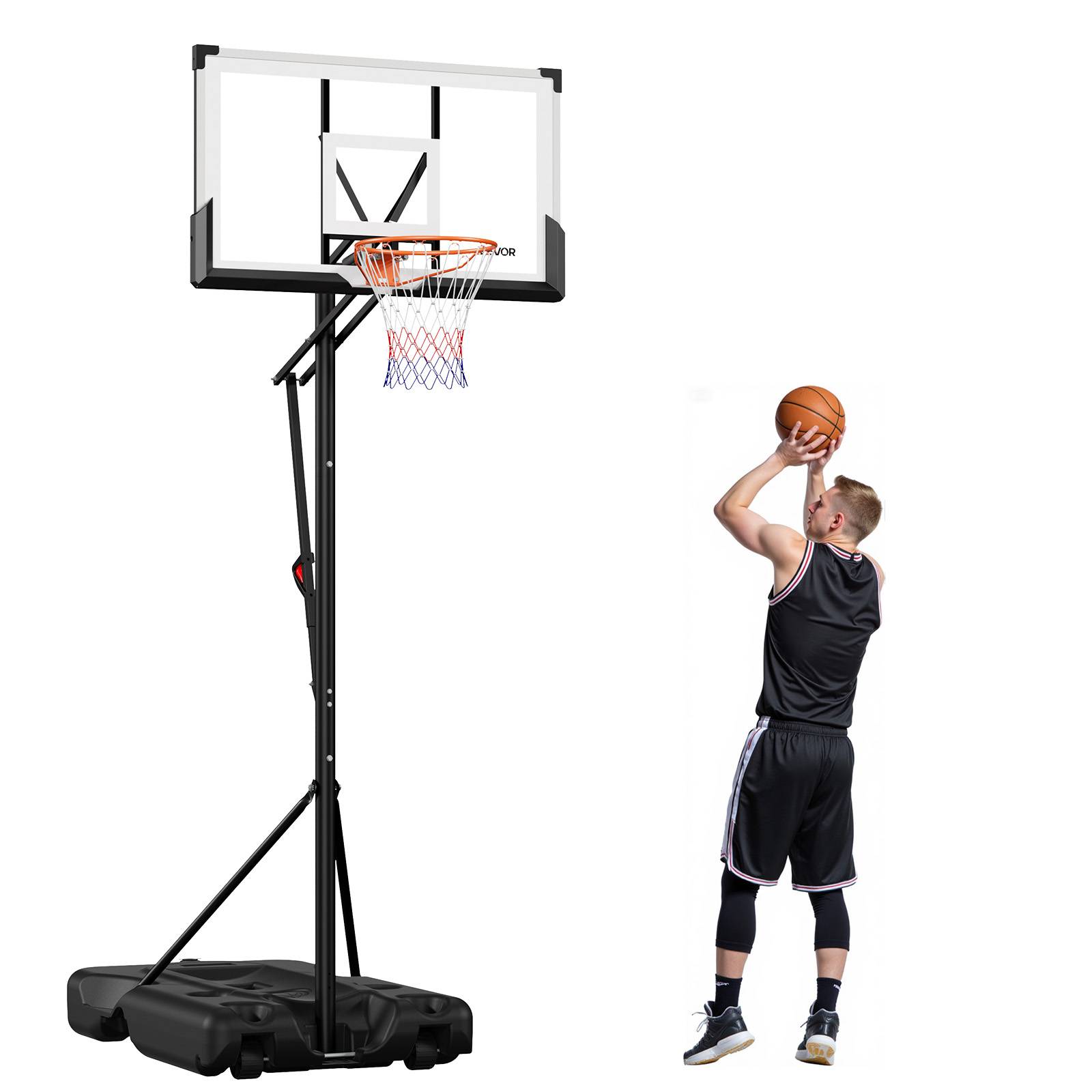 Vevor - VEVOR Panier de basket portable, panneau PC 139 cm, hauteur réglable 3,05 m, base remplissable, roues pivotantes, filet résistant, montage inclus. - Image 1