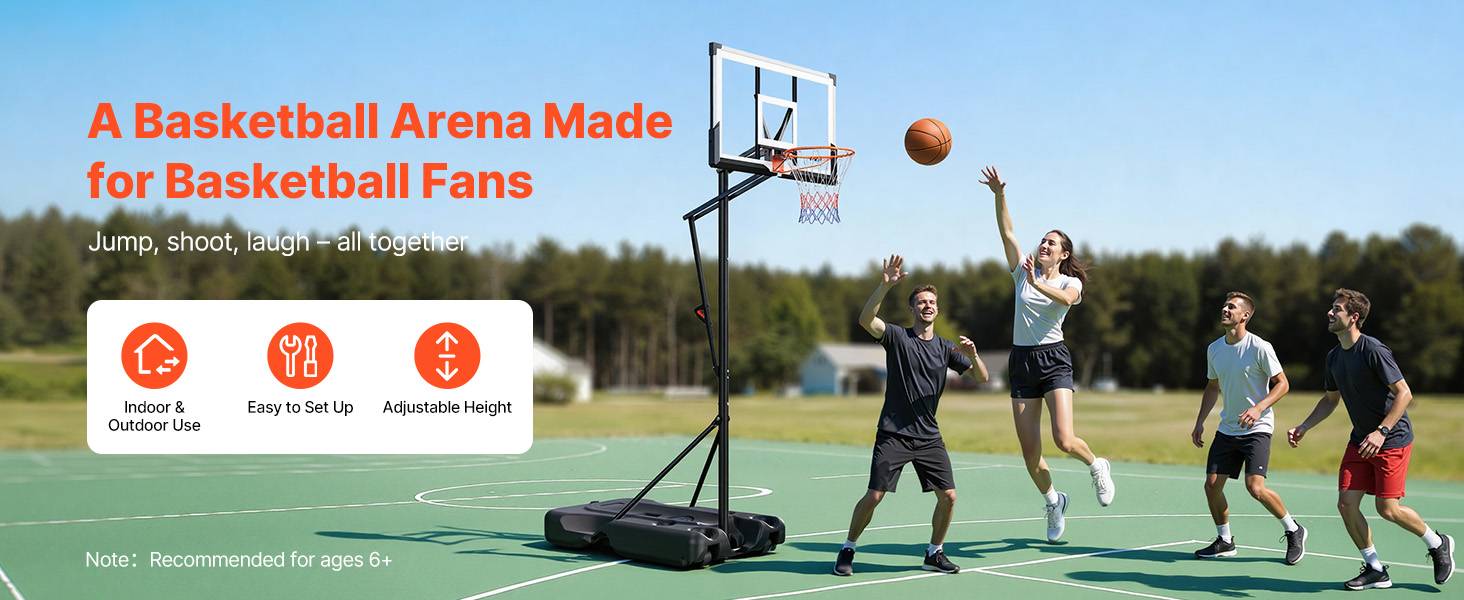 Vevor - VEVOR Panier de basket portable, panneau PC 139 cm, hauteur réglable 3,05 m, base remplissable, roues pivotantes, filet résistant, montage inclus. - Image 9