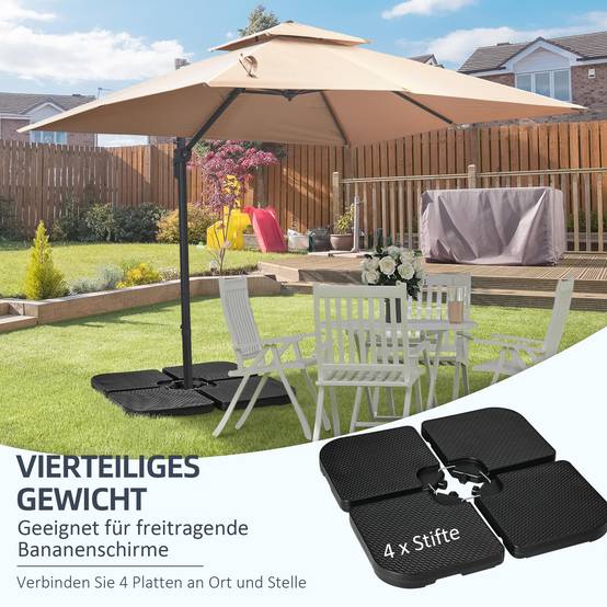Lot 4 Dalles Lestage Empilables Plastique Jardin Base Parasol Remplissables 100x100cm Noir - ComfortXL Outdoor Living - Image 6