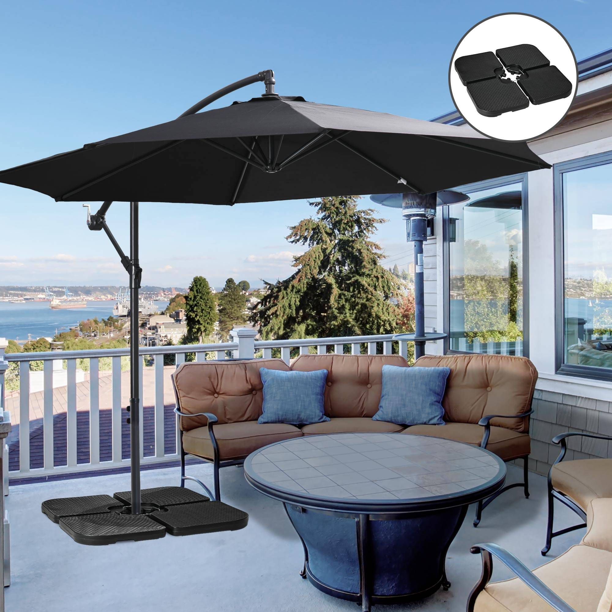 Lot 4 Dalles Lestage Empilables Plastique Jardin Base Parasol Remplissables 100x100cm Noir - ComfortXL Outdoor Living - Image 4