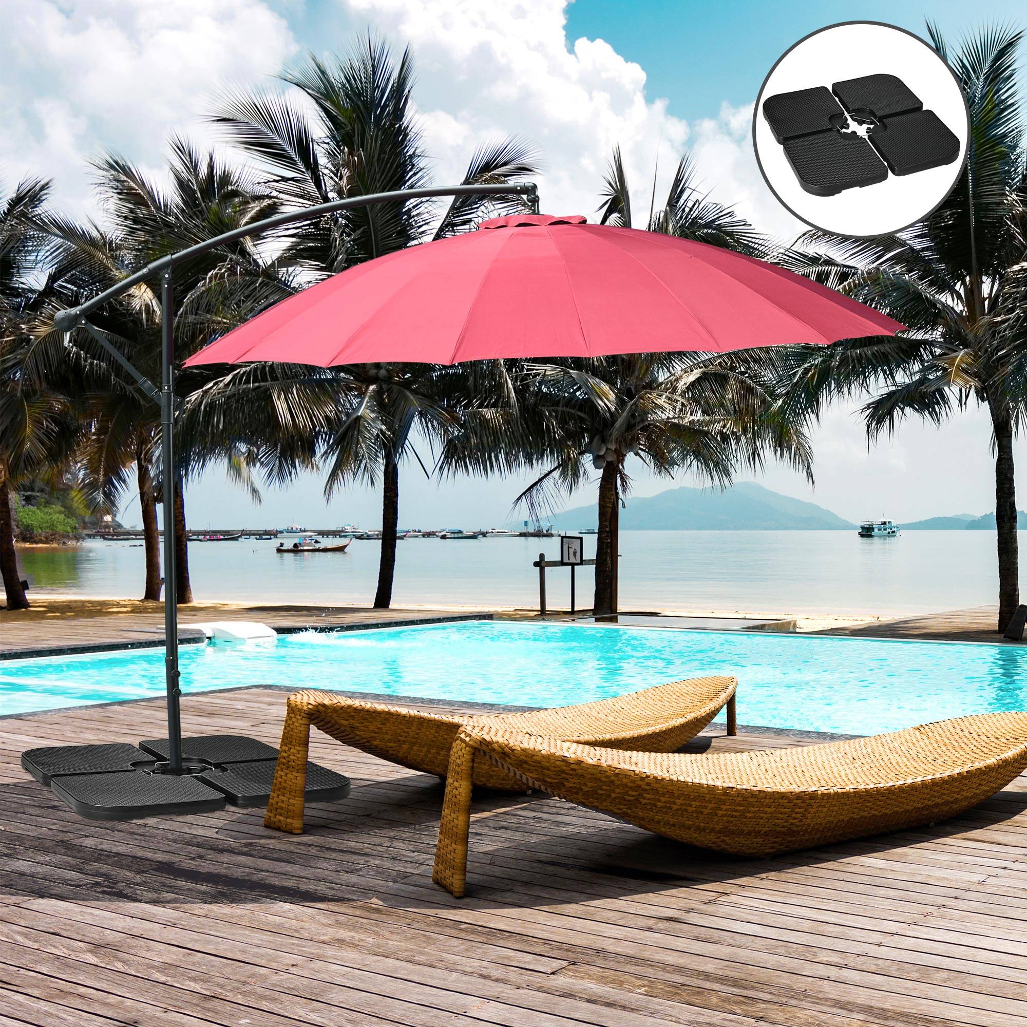 Lot 4 Dalles Lestage Empilables Plastique Jardin Base Parasol Remplissables 100x100cm Noir - ComfortXL Outdoor Living - Image 3