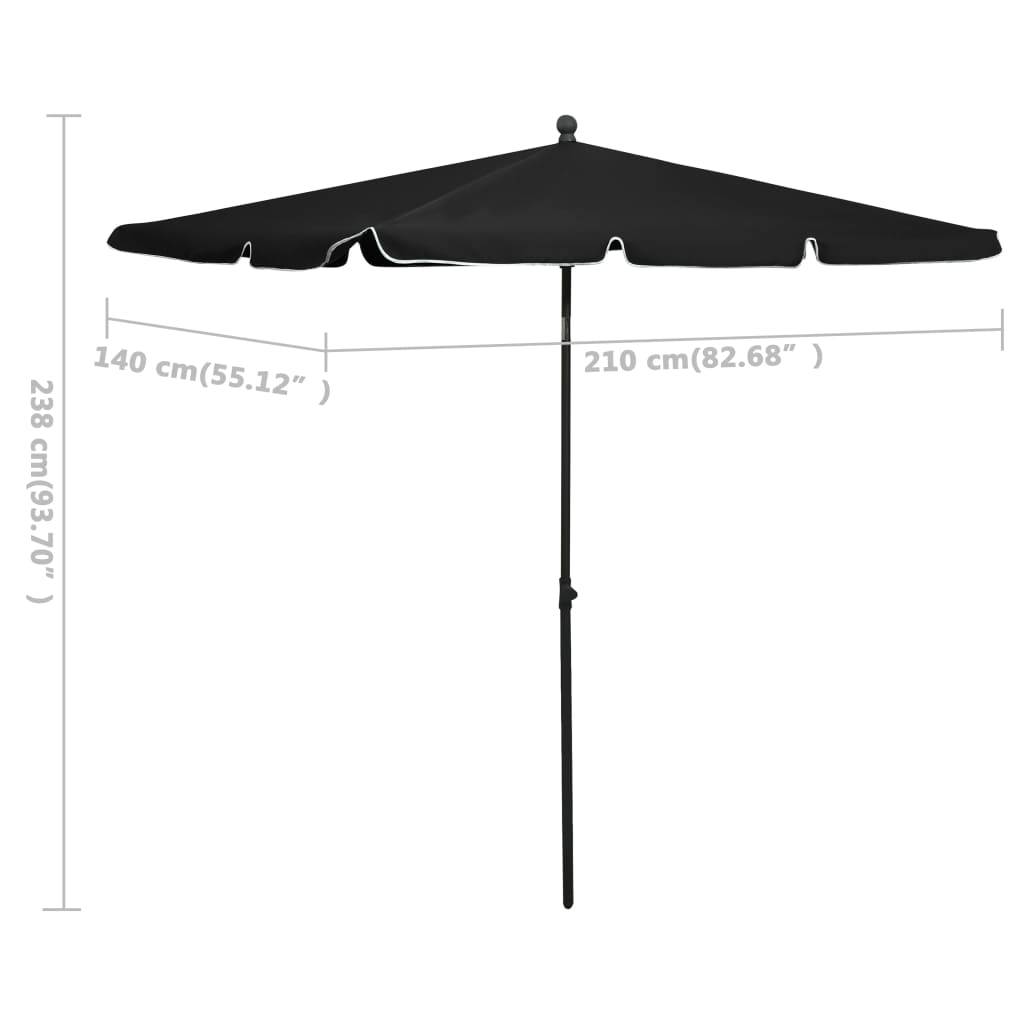 Helloshop26 - Parasol de jardin avec mât 210 x 140 cm noir - Image 6