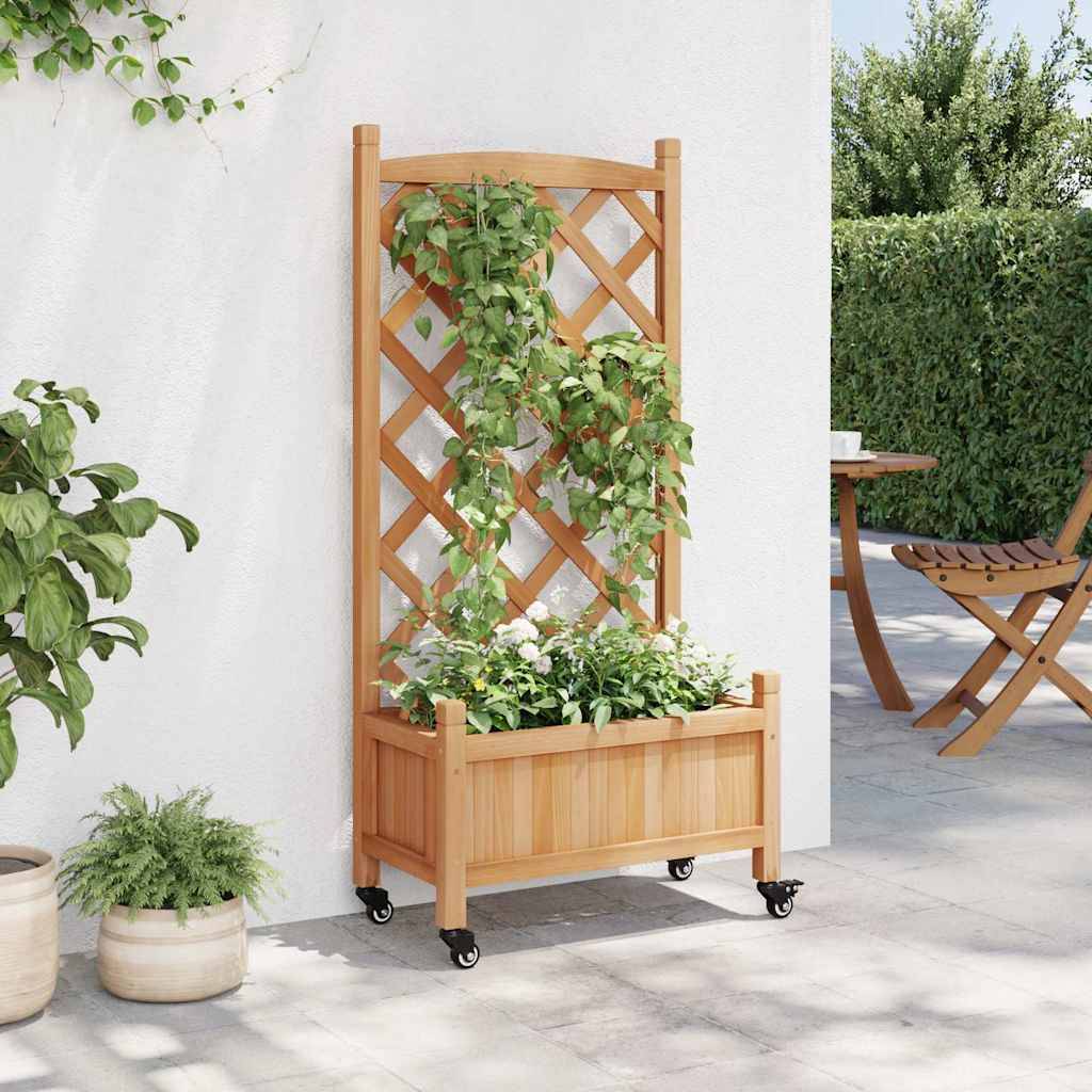 Vidaxl - Jardinière avec treillis et roues marron bois massif de sapin vidaXL 3207647 - Image 4