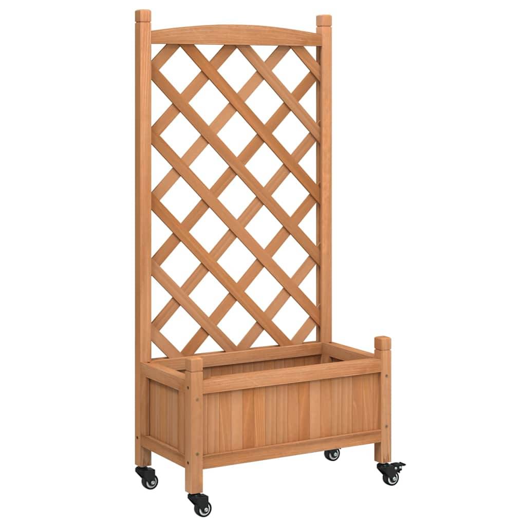Vidaxl - Jardinière avec treillis et roues marron bois massif de sapin vidaXL 3207647 - Image 2