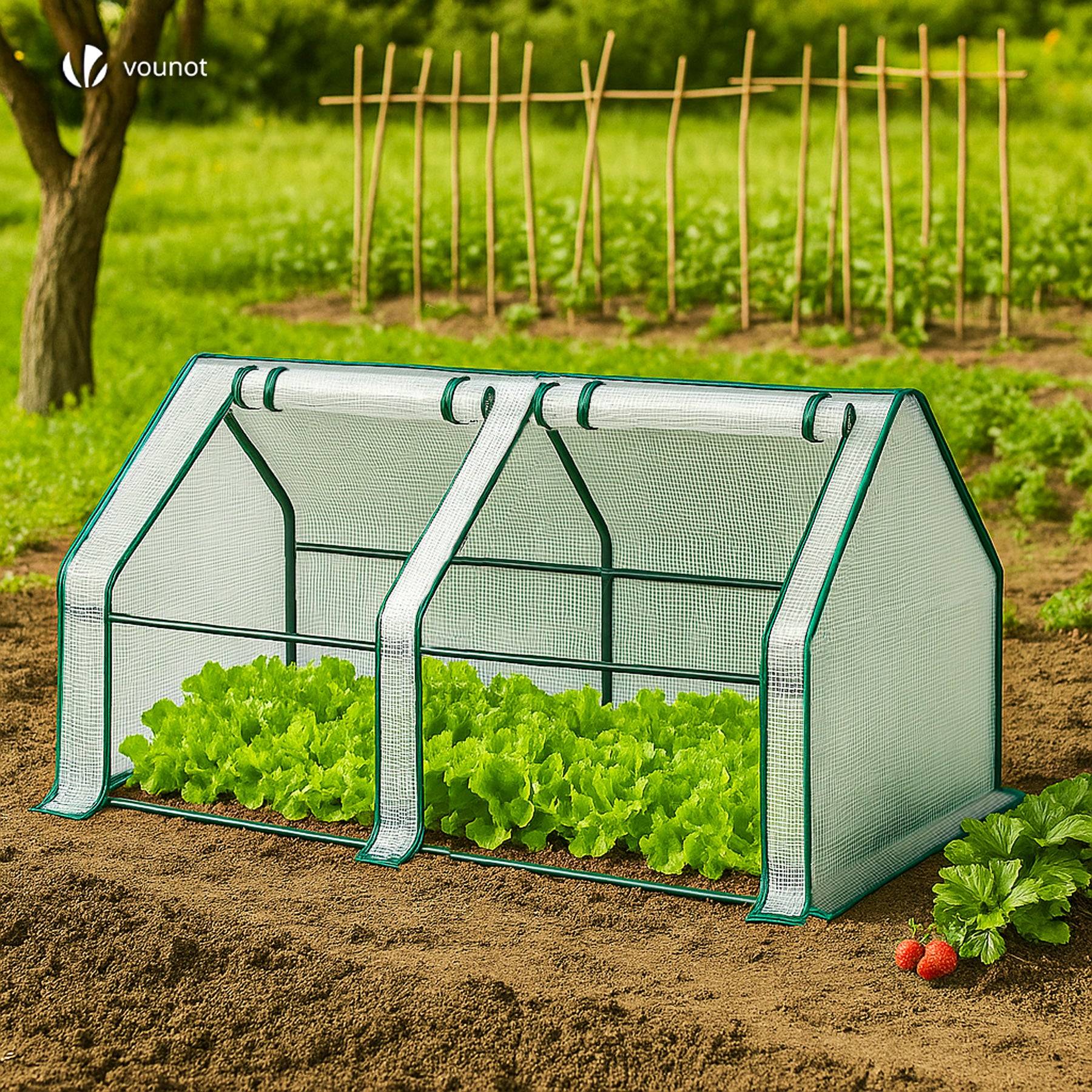 Mini Serre de jardin avec 2 portes enroulables bache PE renforcee 135g/m2 180x90x90cm Blanc - Image 6