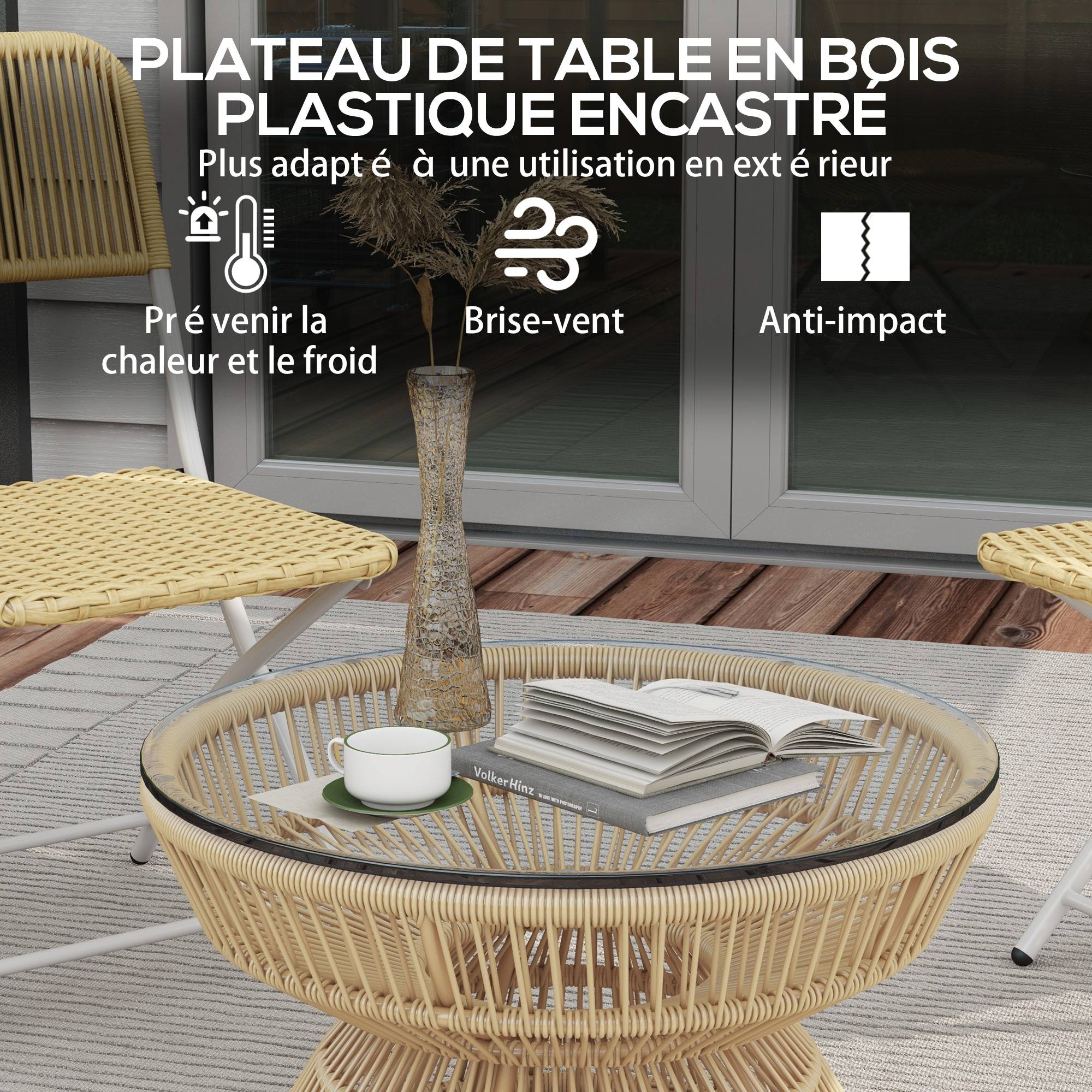 PANGIVO - Table basse de jardin résine tressée et verre trempé 60 x 60 x 37 cm - PANGIVO - Image 7