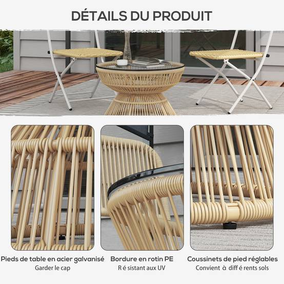 PANGIVO - Table basse de jardin résine tressée et verre trempé 60 x 60 x 37 cm - PANGIVO - Image 8