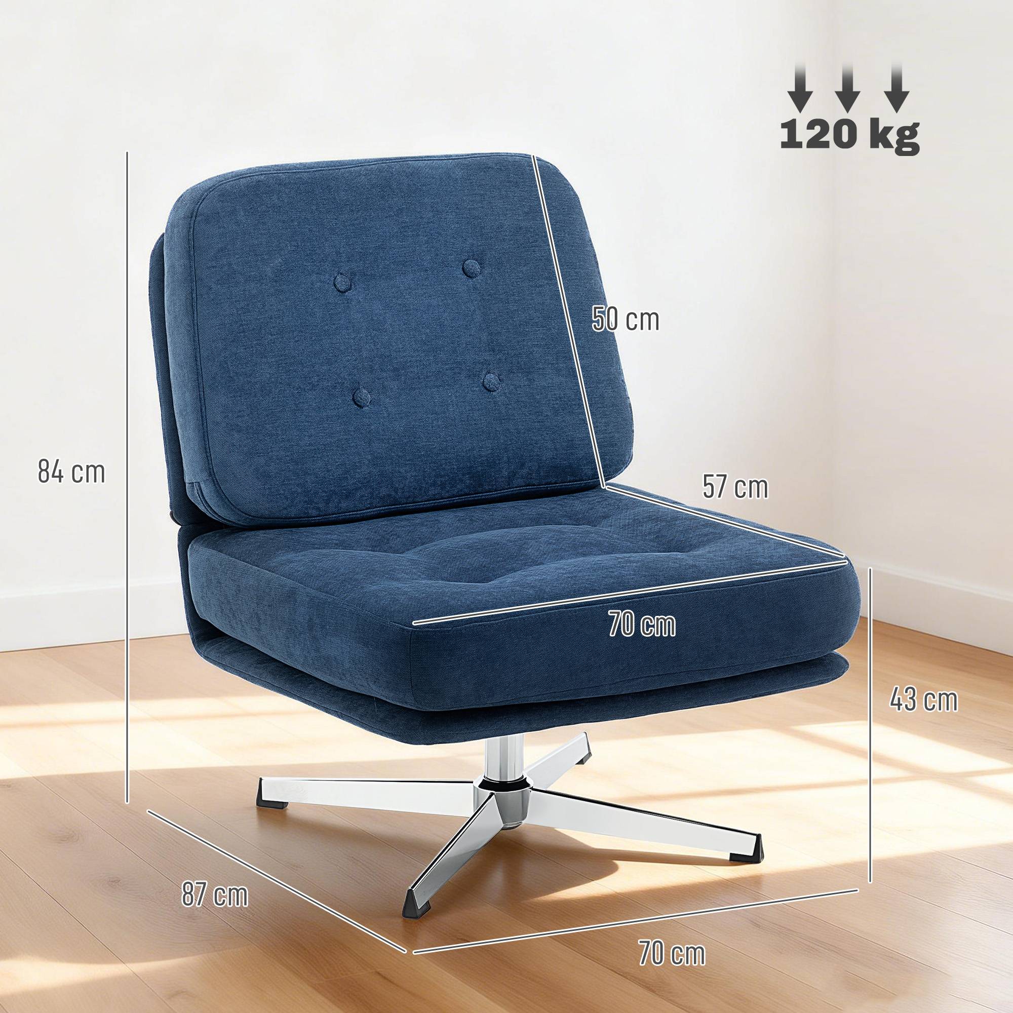 Fauteuil pivotant d'appoint, fauteuil de lecture capitonné en chenille, assise large, coussin en plumes et pieds en métal, bleu foncé - Image 5