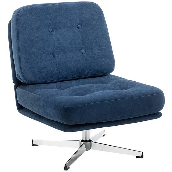Fauteuil pivotant d'appoint, fauteuil de lecture capitonné en chenille, assise large, coussin en plumes et pieds en métal, bleu foncé - Image 1
