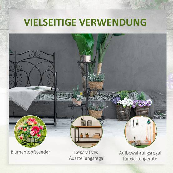 Étagère porte-plantes métal 4 niveaux intérieur extérieur présentation fleurs 45x25x80cm noir - ComfortXL Outdoor Living - Image 8