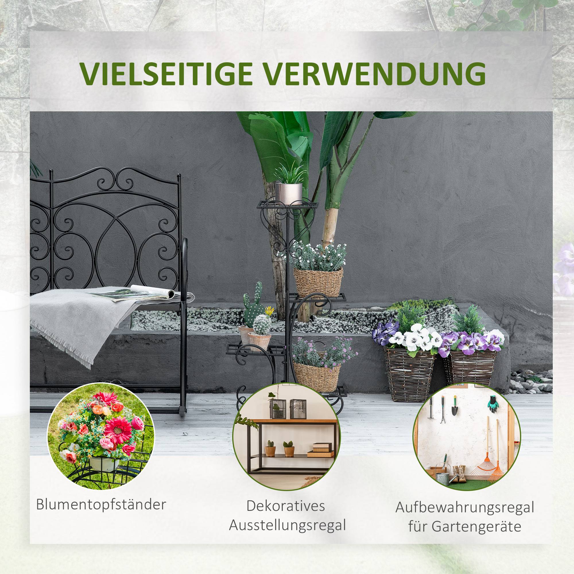 Étagère porte-plantes métal 4 niveaux intérieur extérieur présentation fleurs 45x25x80cm noir - ComfortXL Outdoor Living - Image 8