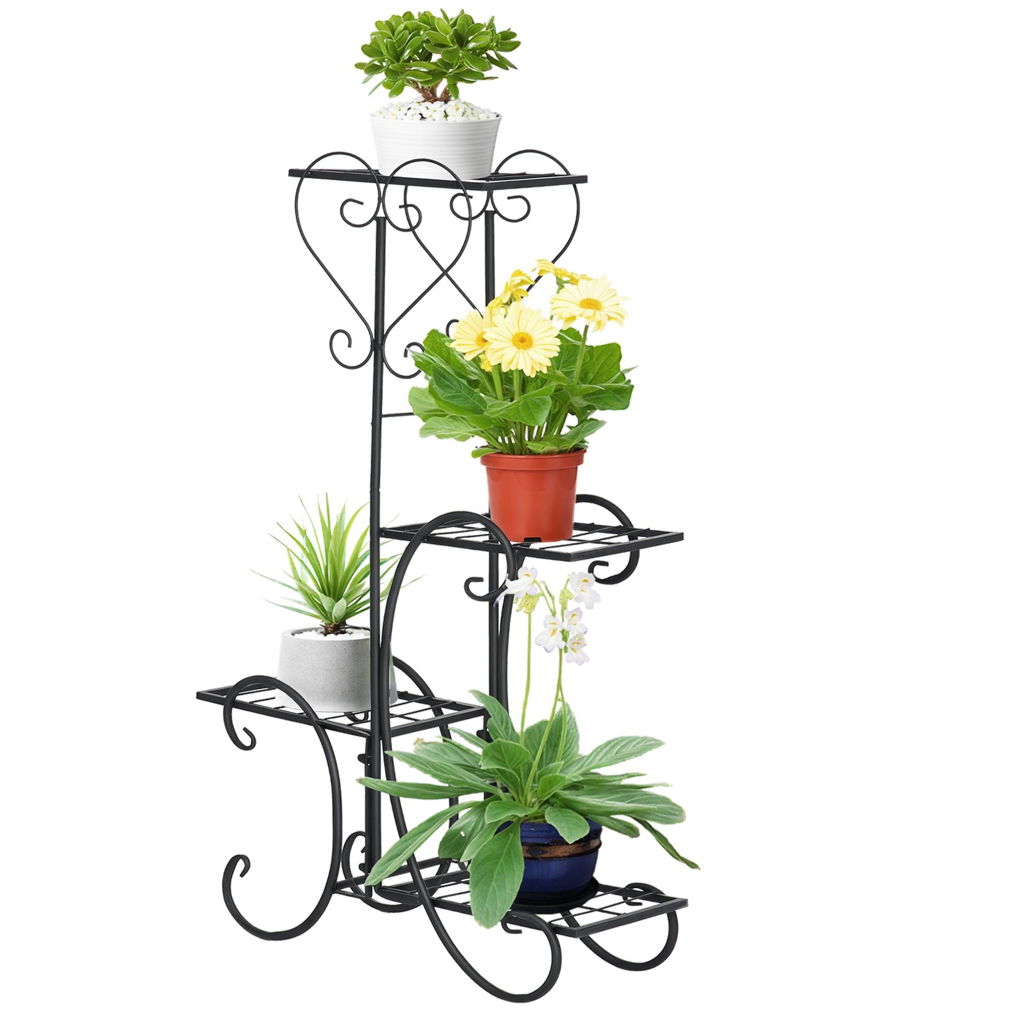 Étagère porte-plantes métal 4 niveaux intérieur extérieur présentation fleurs 45x25x80cm noir - ComfortXL Outdoor Living - Image 1