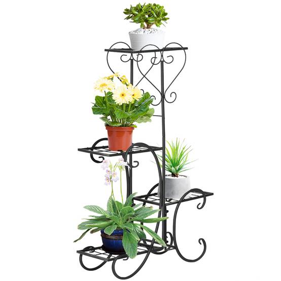Étagère porte-plantes métal 4 niveaux intérieur extérieur présentation fleurs 45x25x80cm noir - ComfortXL Outdoor Living - Image 2