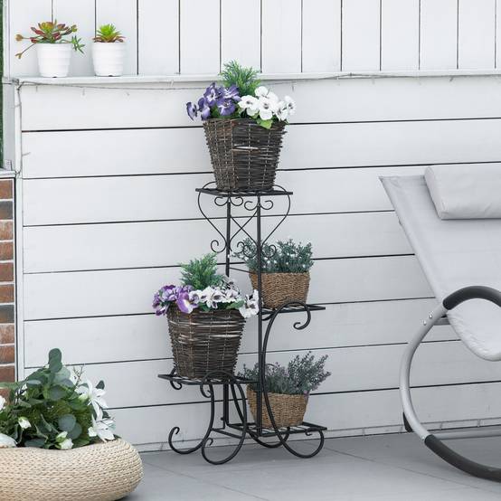 Étagère porte-plantes métal 4 niveaux intérieur extérieur présentation fleurs 45x25x80cm noir - ComfortXL Outdoor Living - Image 4