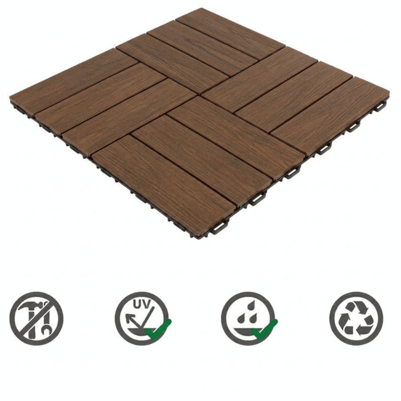 Dalle clipsable jardin finition bois "A l'italienne" - 56 x56 cm - Marron  - ArtPlast - Image 2