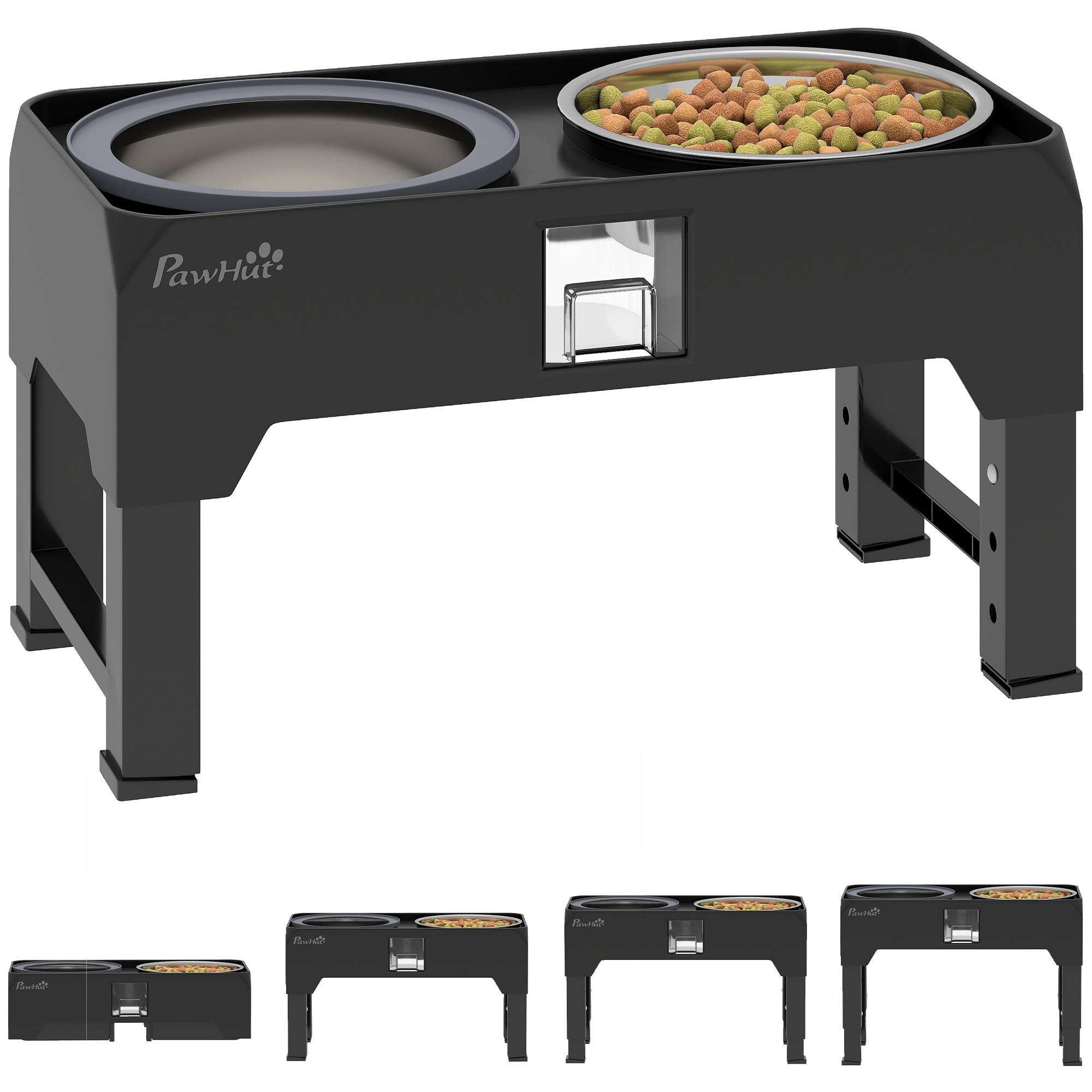 Sans Marque - Gamelle surélevée chien réglable nourriture eau 2 inox petits/grands noir,Sans Marque - Image 1