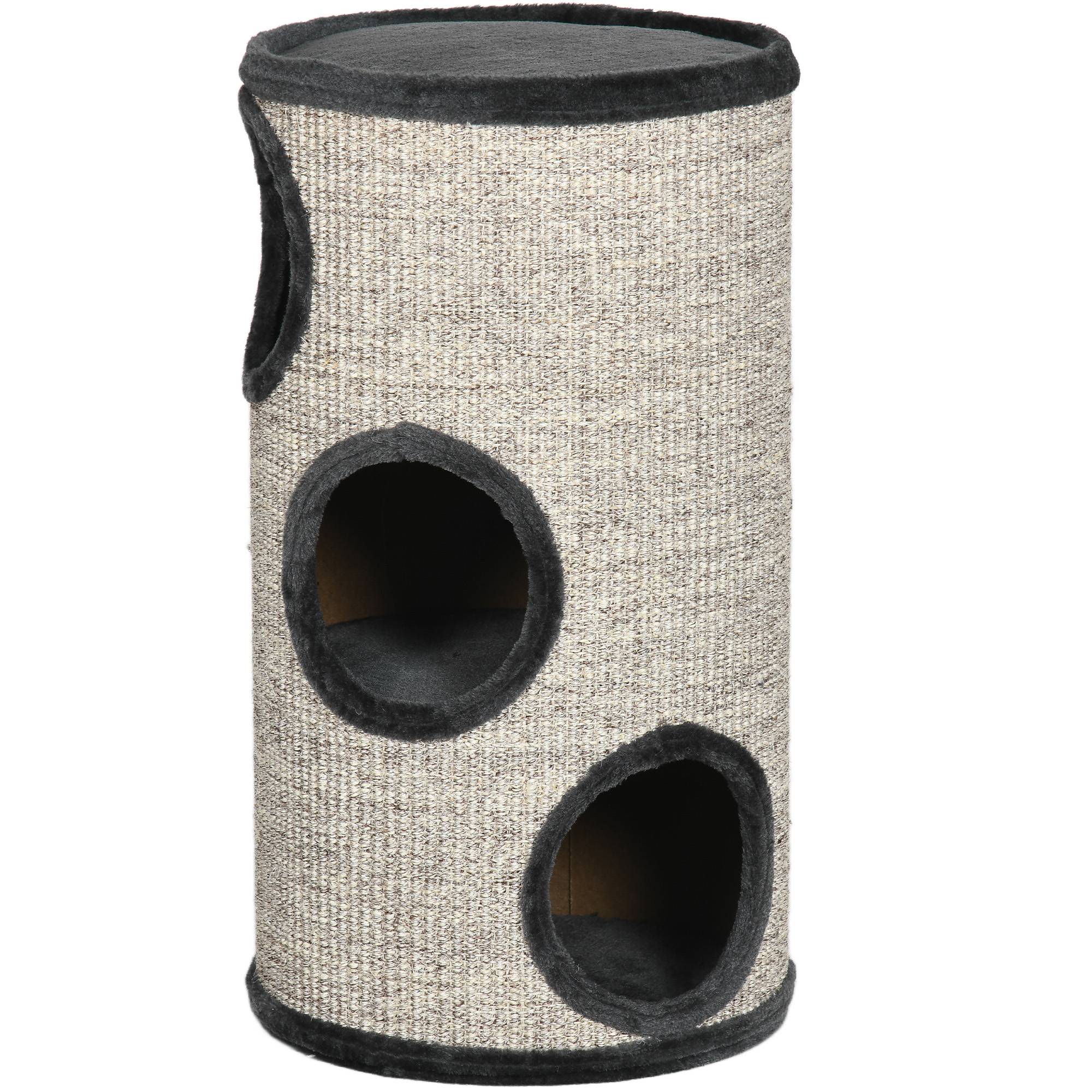 Maison pour chat à 3 niveaux avec griffoir en sisal et peluche, Ø38 x 70 cm, grise - Image 2