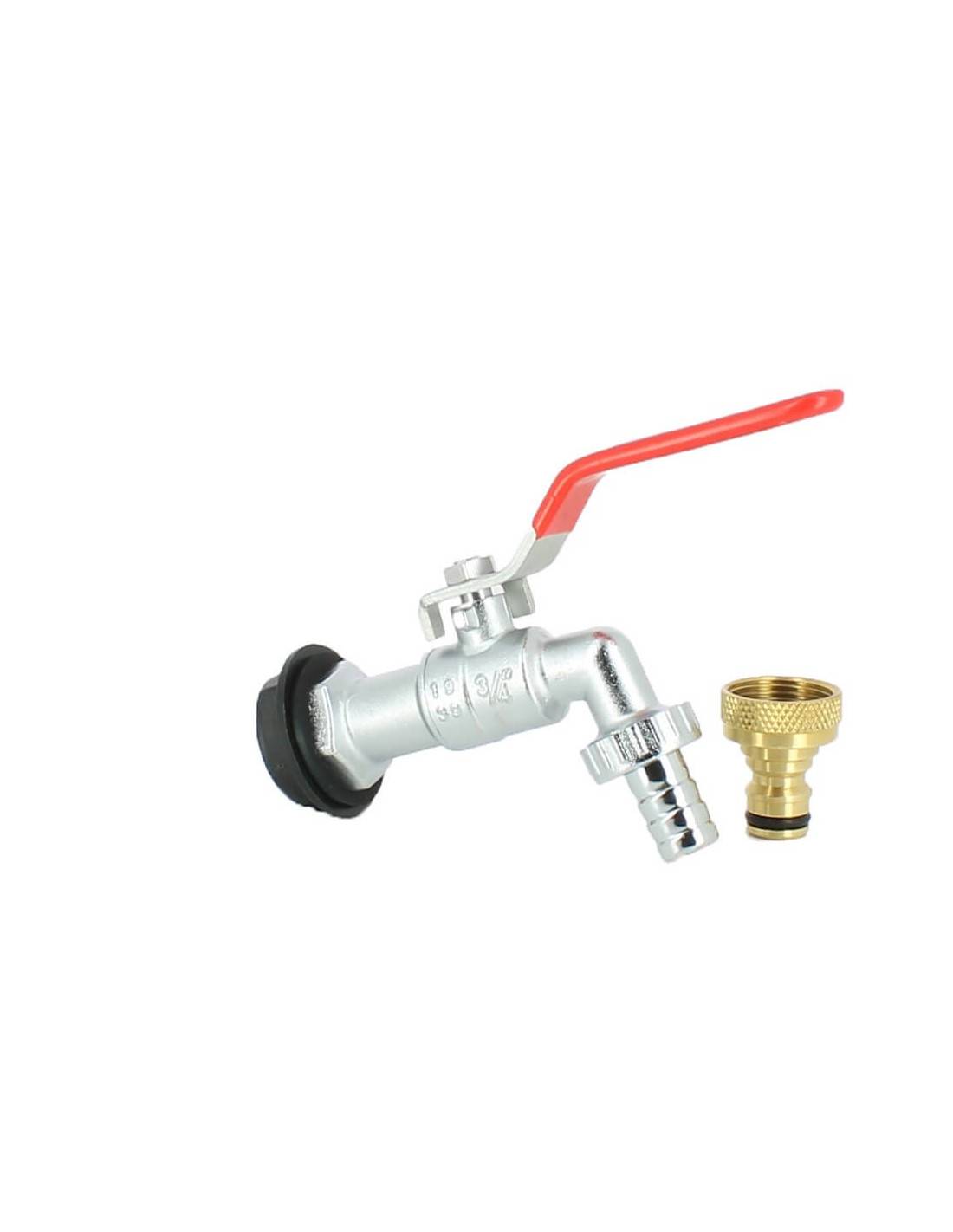 Robinet laiton chromé 15 mm + Nez 20X27 pour Récupérateur Eau - Image 1