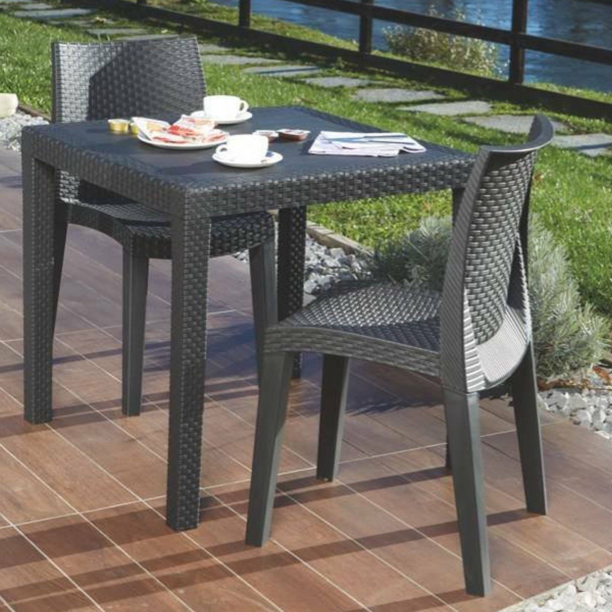Dmora - Chaise d'extérieur Dmondin, Siège de jardin, Chaise pour table à manger, Fauteuil d'extérieur effet rotin, 48x55h86 cm, Anthracite - Dmora - Image 4