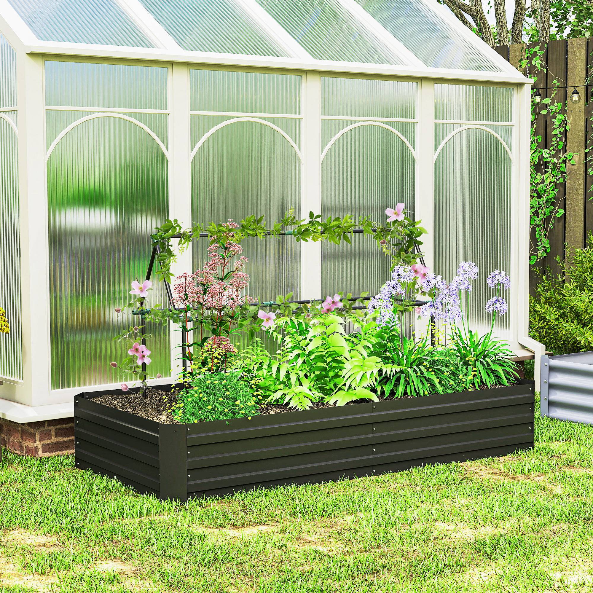 Carré potager jardinière rectangulaire en acier galvanisé tuteurs pour tomates et plantes grimpantes 180 x 90 x 29,5 cm - Image 4