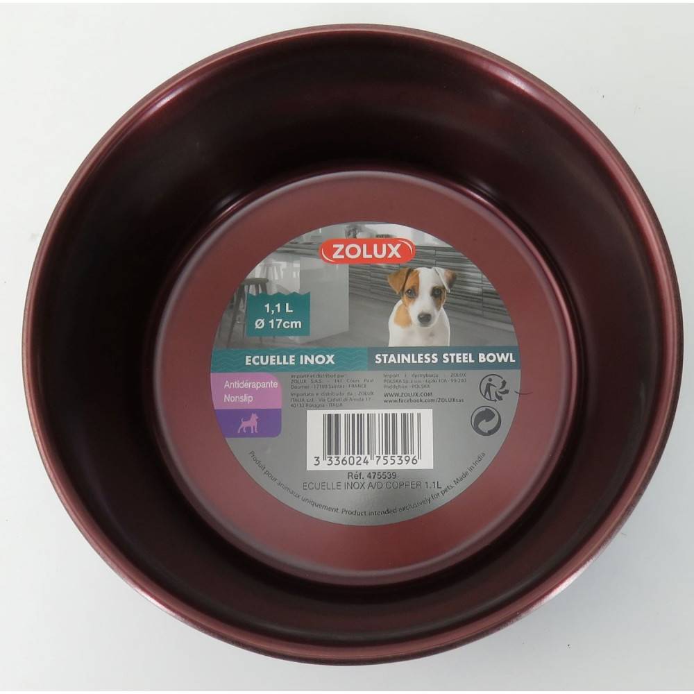 Zolux - Ecuelle inox 1.1l ø 17 cm couleur rouge bordeaux pour chien - Image 1