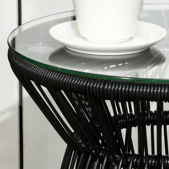ComfortXL - Table basse ronde Résine tressée Jardin & terrasse Plateau verre trempé 40x40x42cm Noir - ComfortXL Outdoor Living - Image 9