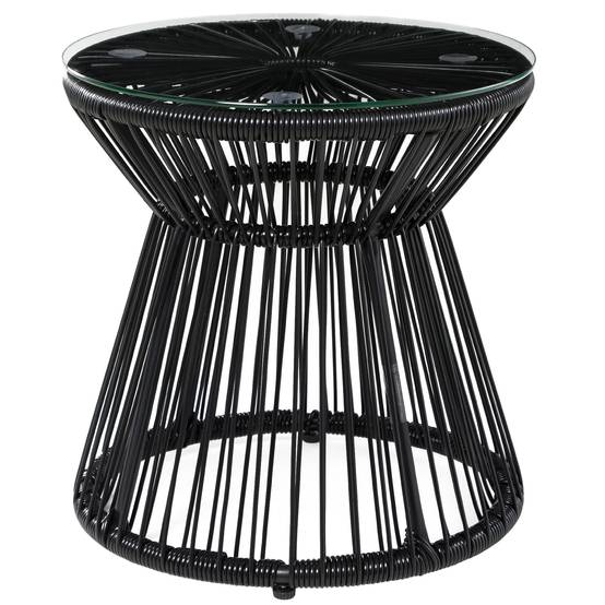 ComfortXL - Table basse ronde Résine tressée Jardin & terrasse Plateau verre trempé 40x40x42cm Noir - ComfortXL Outdoor Living - Image 2