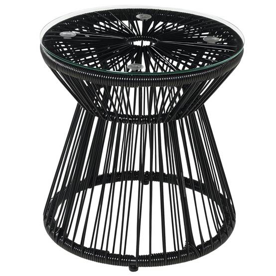 ComfortXL - Table basse ronde Résine tressée Jardin & terrasse Plateau verre trempé 40x40x42cm Noir - ComfortXL Outdoor Living - Image 1