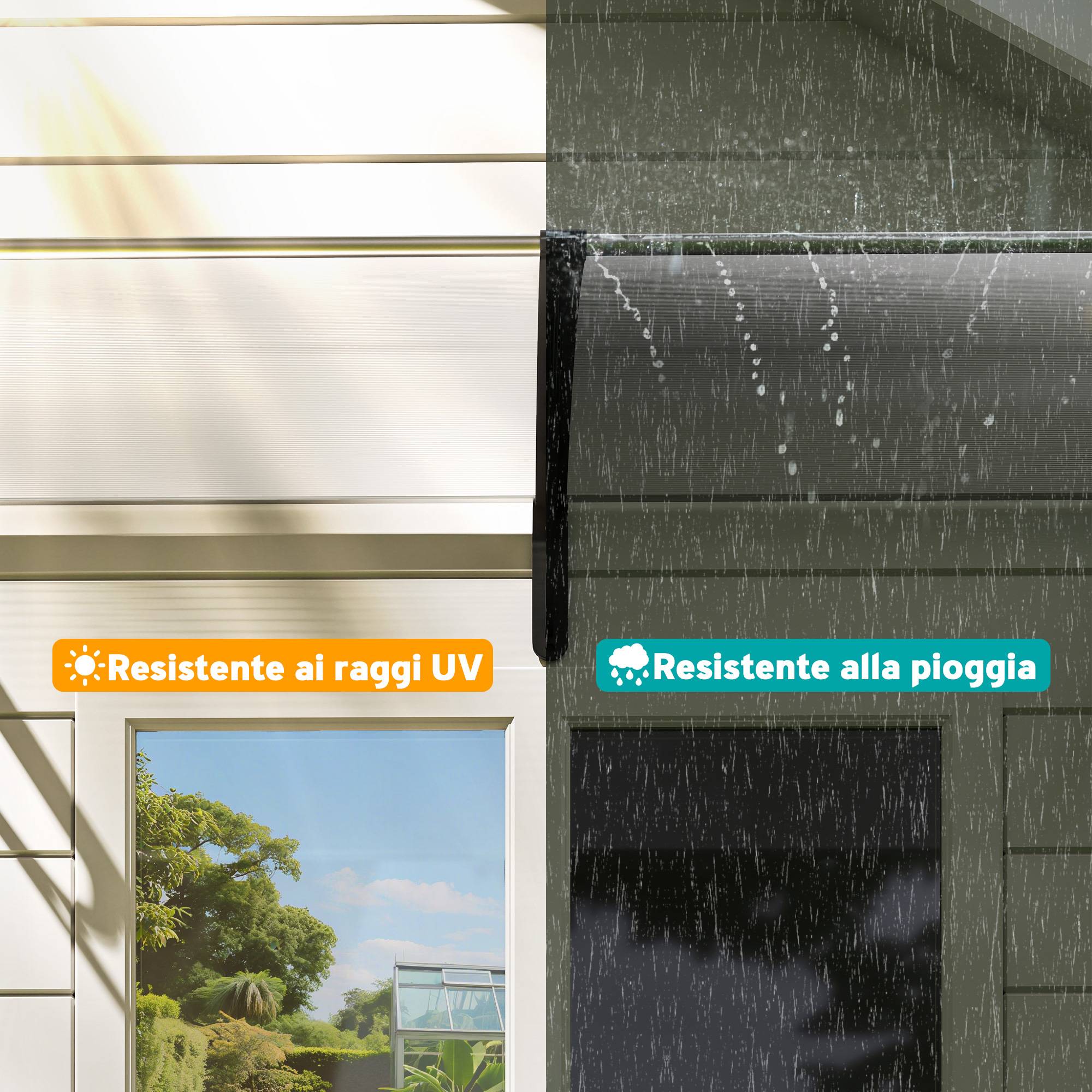 Auvent marquise porte polycarbonate extérieur protection pluie 195x75cm transparent - ComfortXL Outdoor Living - Image 9