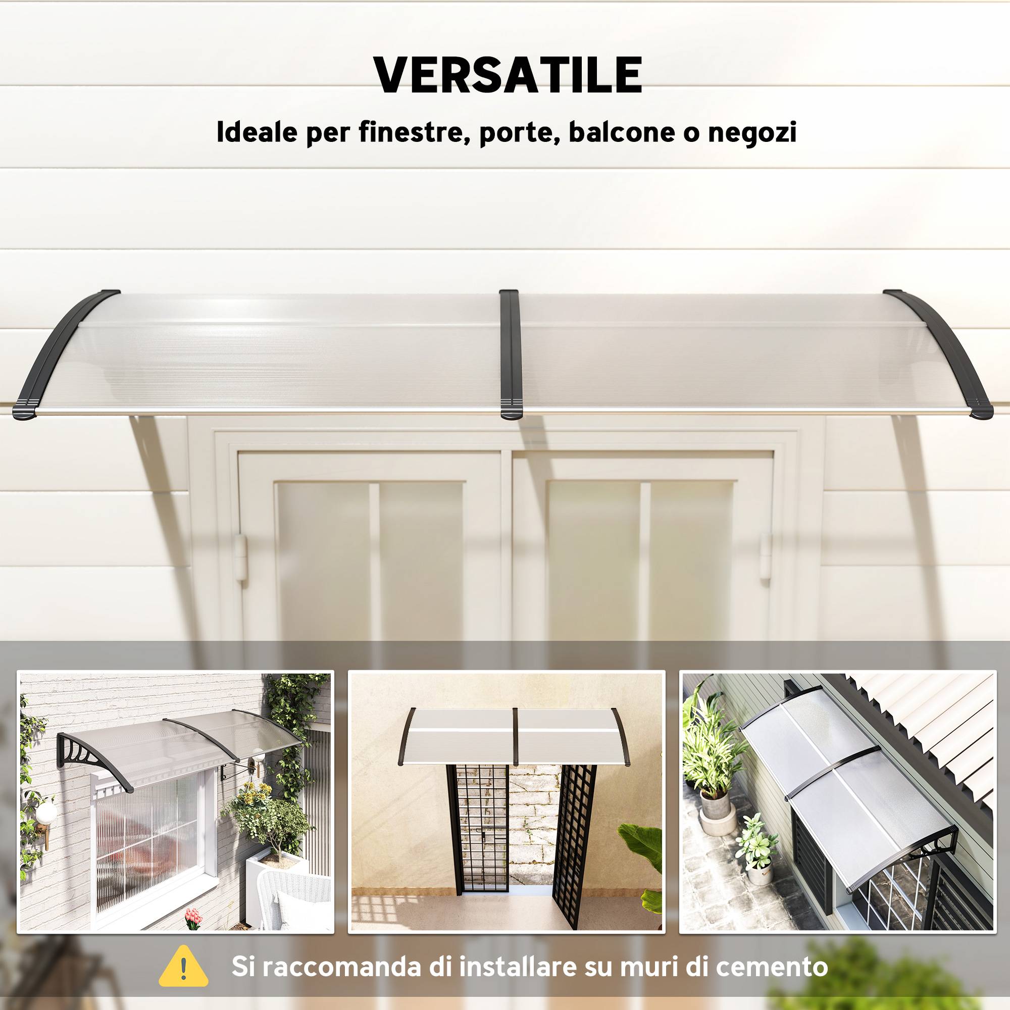 Auvent marquise porte polycarbonate extérieur protection pluie 195x75cm transparent - ComfortXL Outdoor Living - Image 8