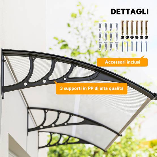 Auvent marquise porte polycarbonate extérieur protection pluie 195x75cm transparent - ComfortXL Outdoor Living - Image 7