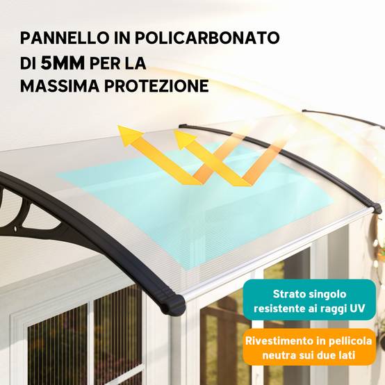 Auvent marquise porte polycarbonate extérieur protection pluie 195x75cm transparent - ComfortXL Outdoor Living - Image 6