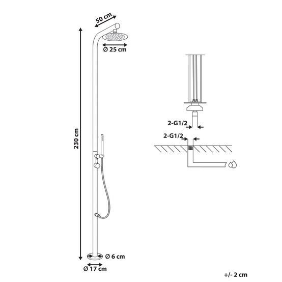Beliani - Douche d'extérieur Acier inox Argenté MARUDI - 57x17x230- Beliani - Image 3