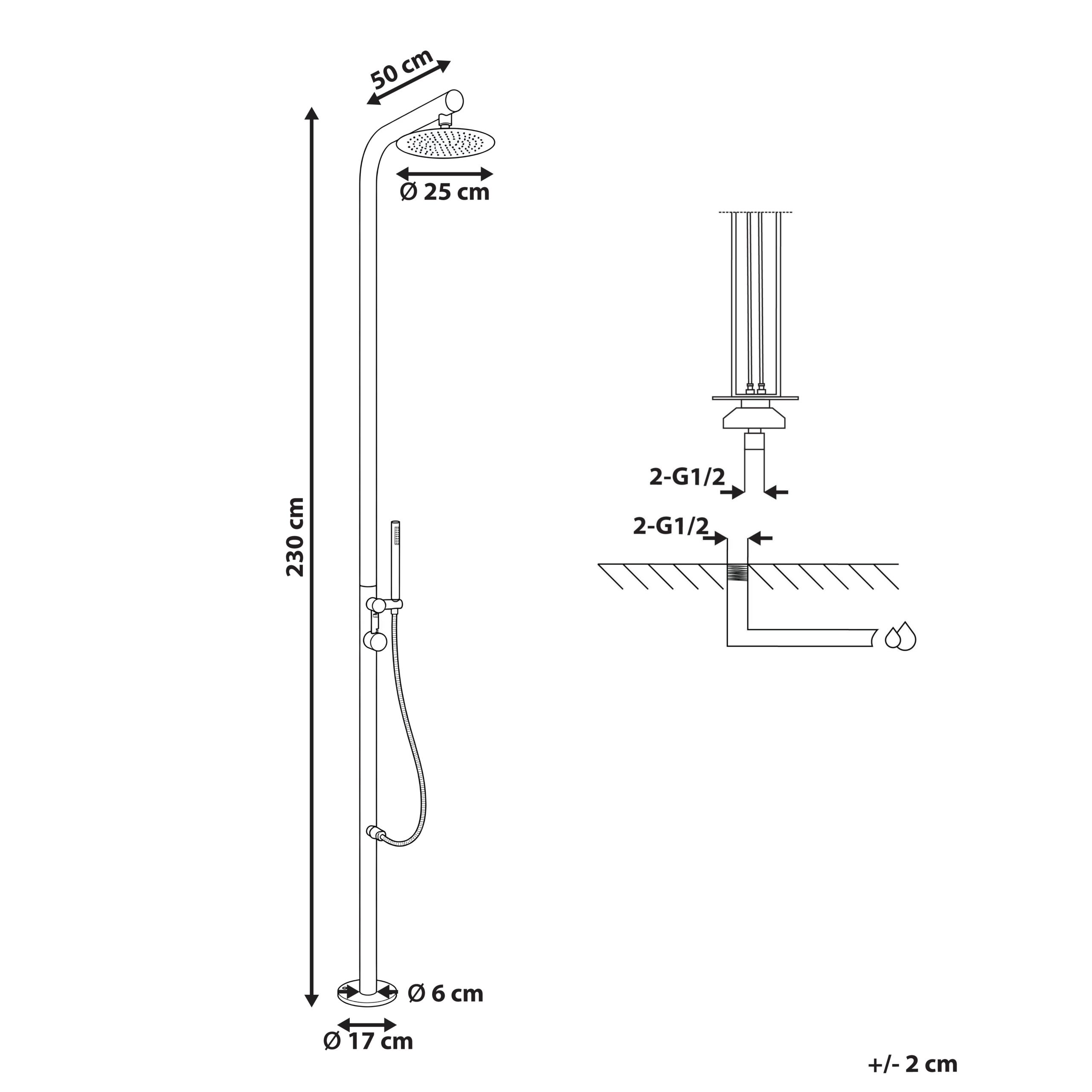Beliani - Douche d'extérieur Acier inox Argenté MARUDI - 57x17x230- Beliani - Image 3