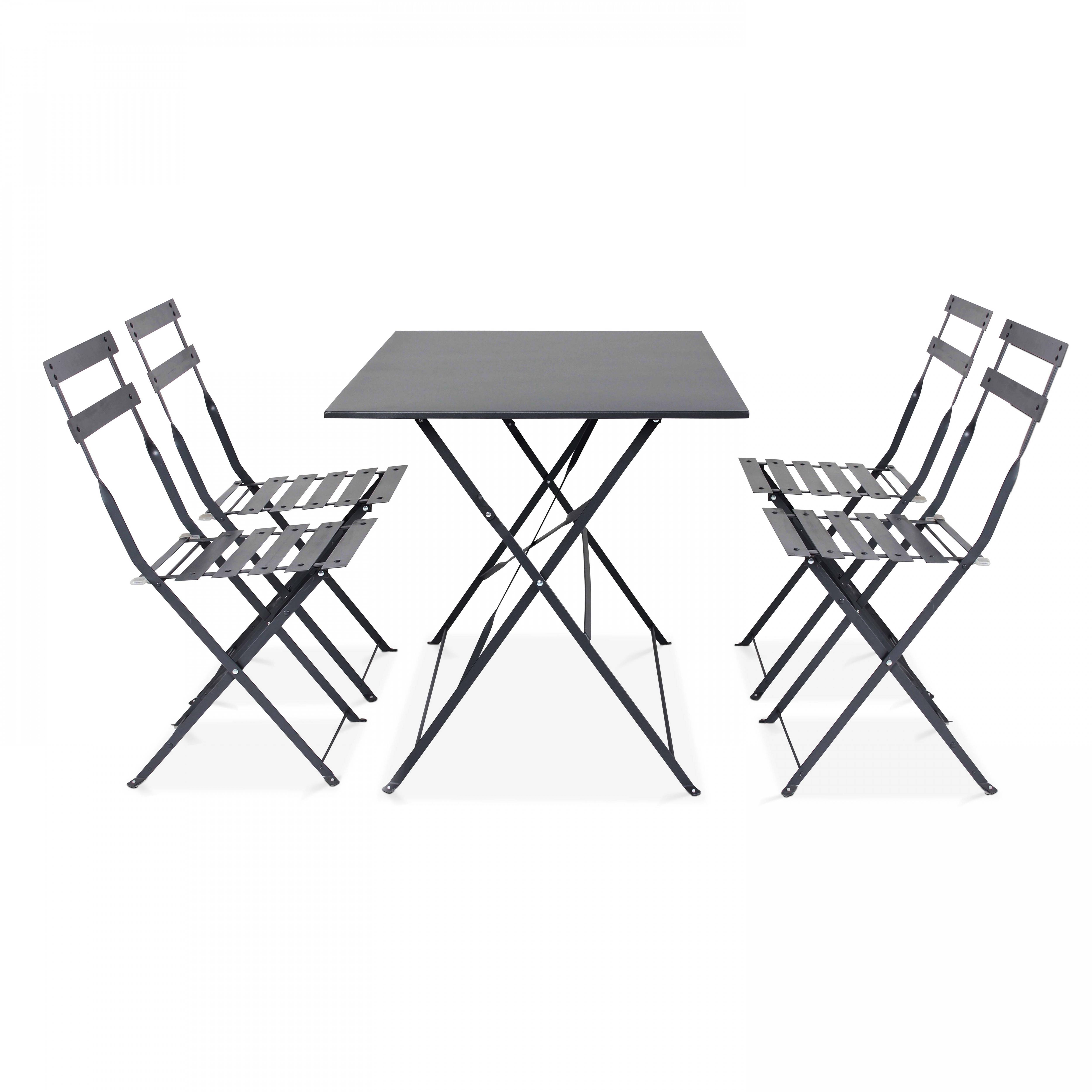 Oviala - Table de jardin bistrot et 4 chaises pliantes en acier gris Rome - Oviala - Image 2