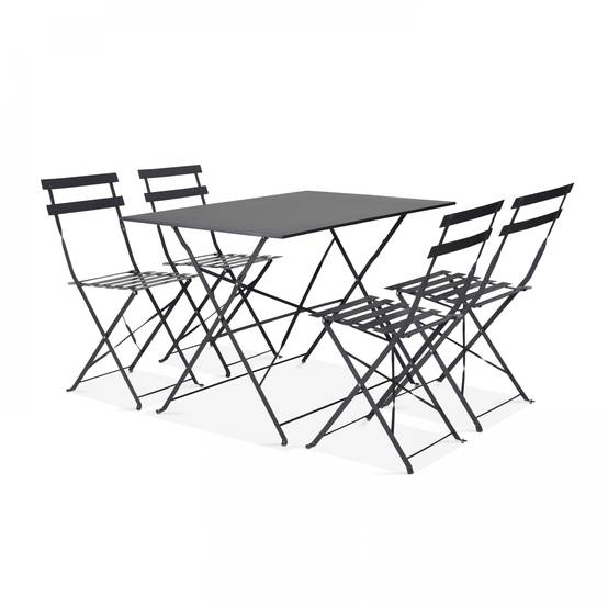 Oviala - Table de jardin bistrot et 4 chaises pliantes en acier gris Rome - Oviala - Image 1