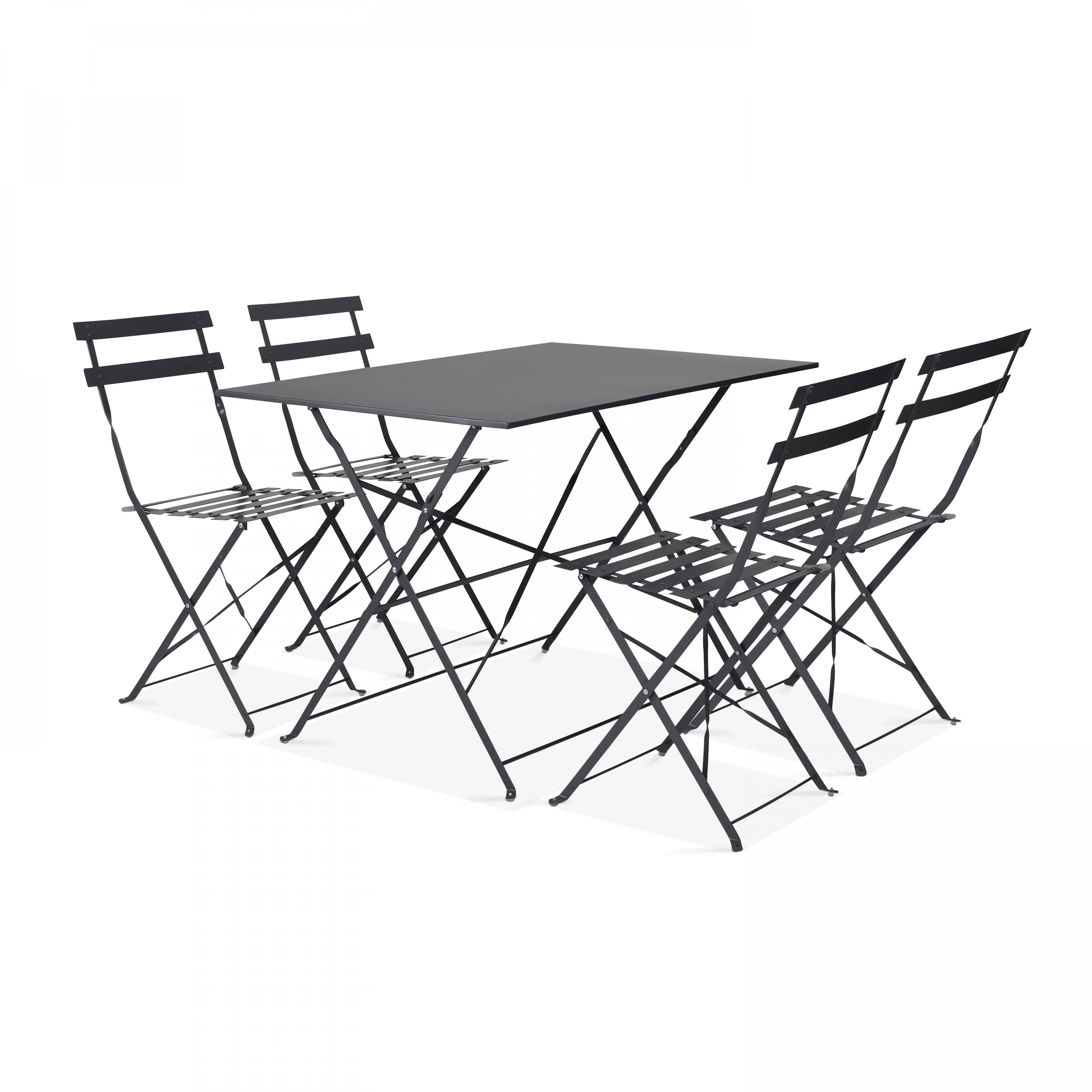 Oviala - Table de jardin bistrot et 4 chaises pliantes en acier gris Rome - Oviala - Image 1