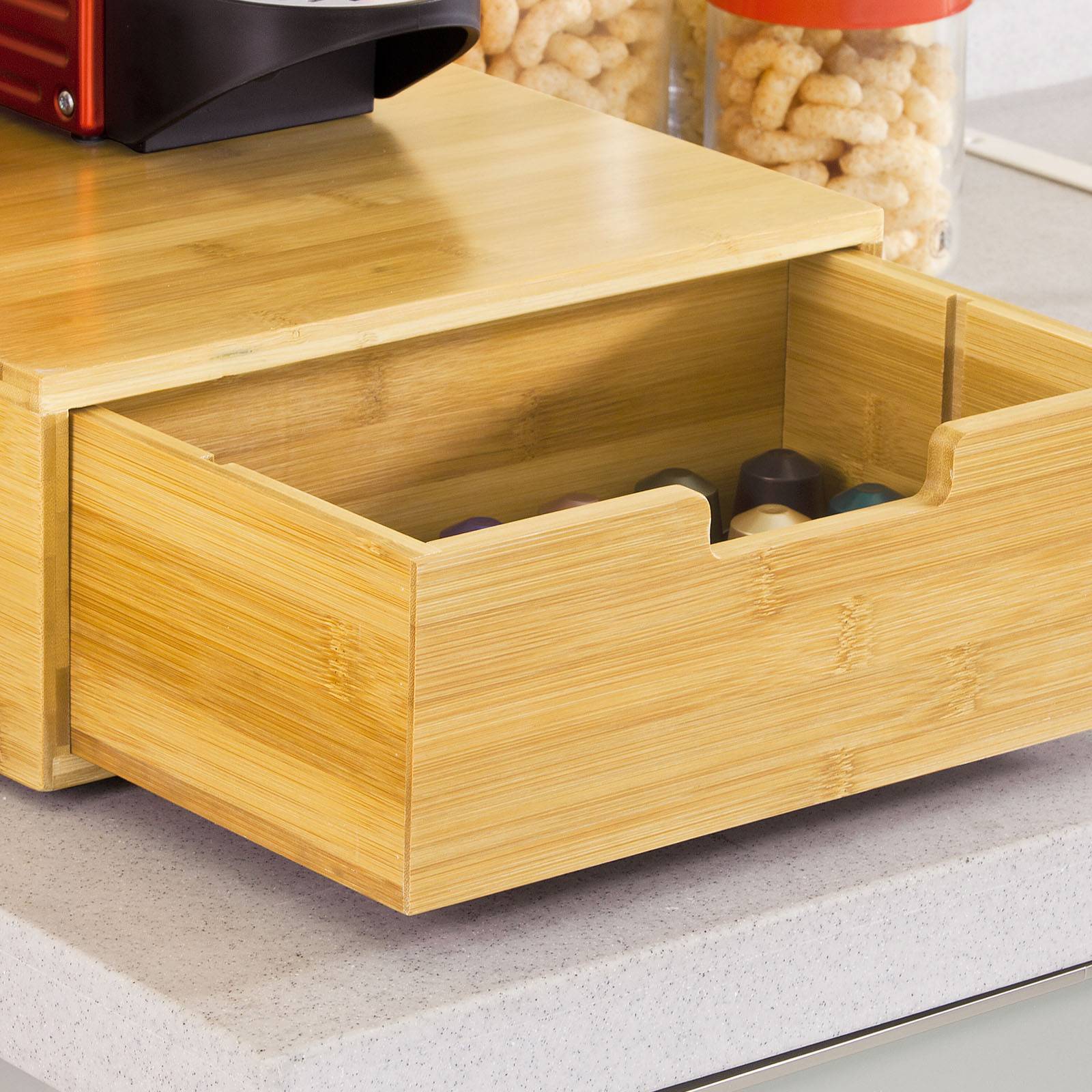 Grande Boîte à Capsules de Café et de Thé en Bambou avec Tiroir pour Machines à Espresso Dolce Gusto, Modèle FRG83-N - Image 8