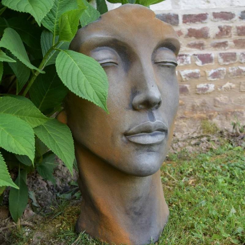 Statue visage femme extérieur petit format - Gris beton 50 cm - Jardinex - Image 2
