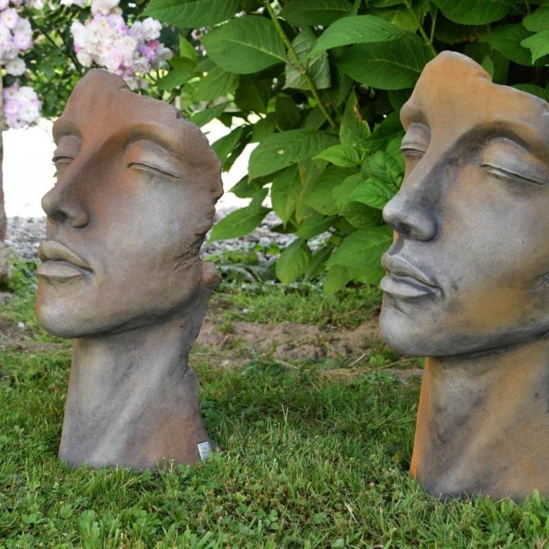 Statue visage femme extérieur petit format - Gris beton 50 cm - Jardinex - Image 3
